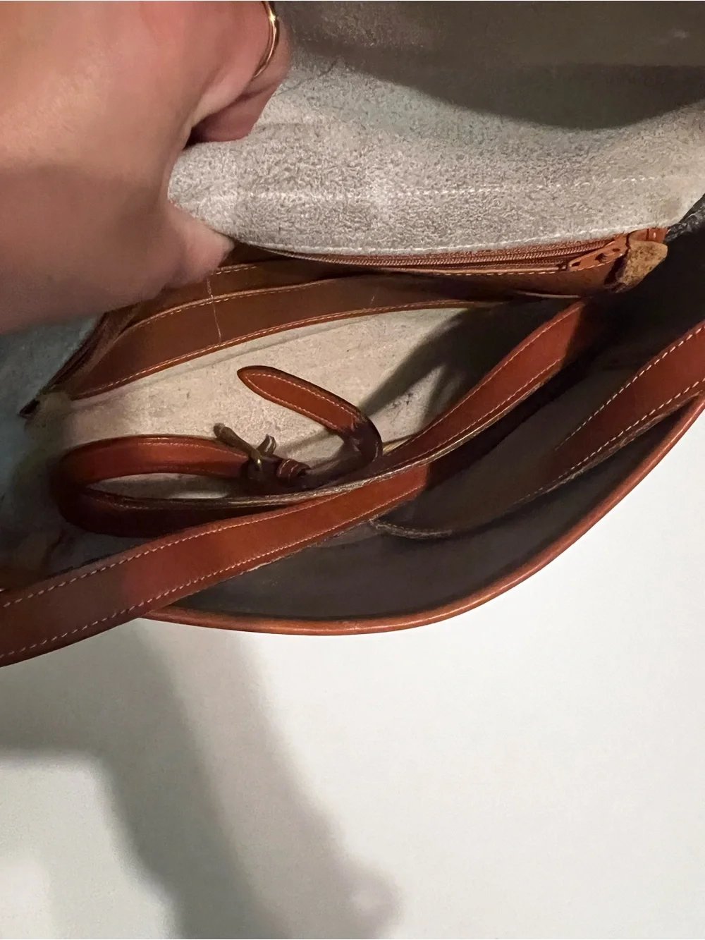 Vintage Dooney and Bourke White and Brown Leather Crossbody Bag
